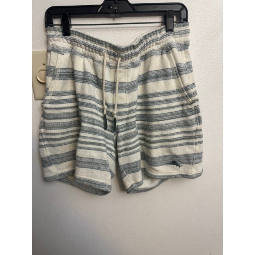 Tommy Bahama Mens Striped Knit Lounge Shorts Gray White Size M Marlin Logo (G)